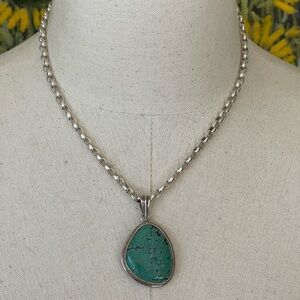 Natural Turquoise Pendant in Sterling Bezel